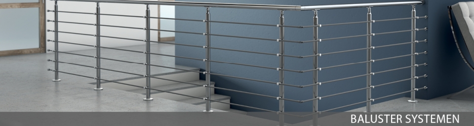 Ein Edelstahlgeländer sichert eine Treppe.